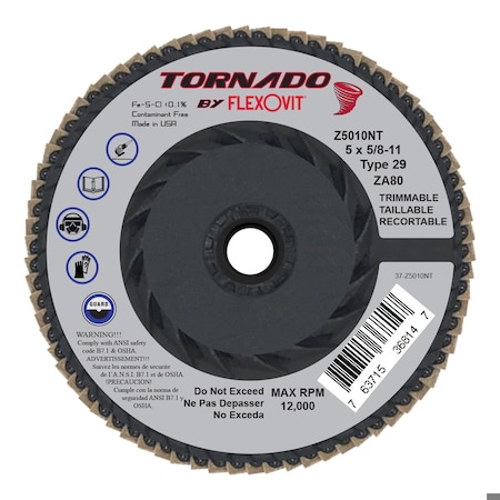 Flexovit FLAP DISC TORNADO 5inX5/8-11 ZA80 Z5010NT